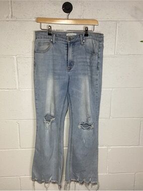 Women's Light Blue Distressed Wide-Leg Jeans | Stretch | Cute|